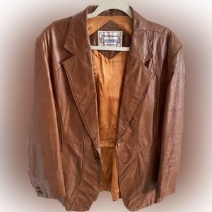 Vintage 70s Casablanca Orange-Tan Leather Trench